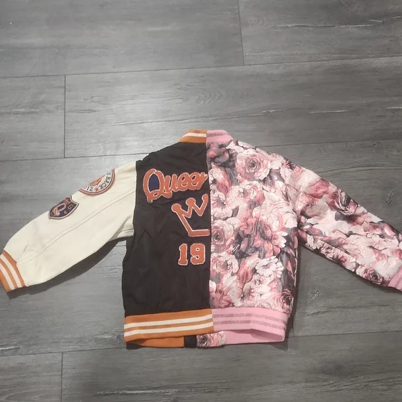 Floral and Black with Leather Sleeve Kids Jacket Size 3 - Picture 7 of 13